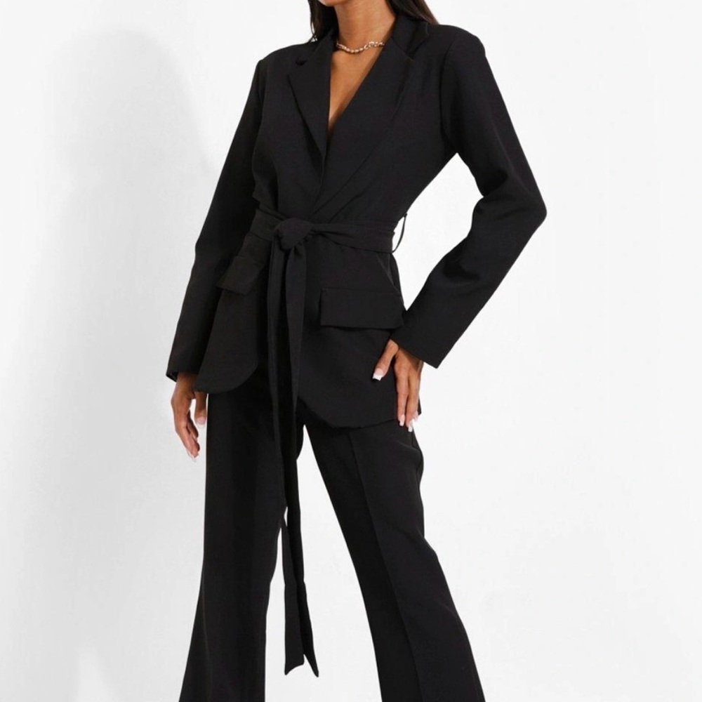 Black Belted Women's Blazer Jacket